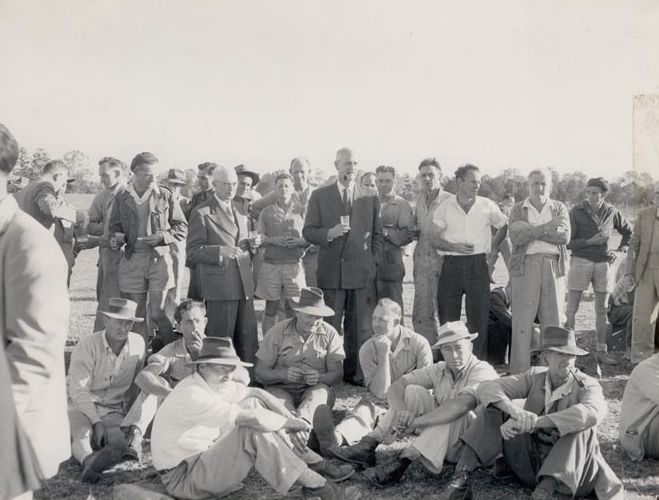 C.S. Burton &amp; A.S. Gehrmann having a drink with the workers
