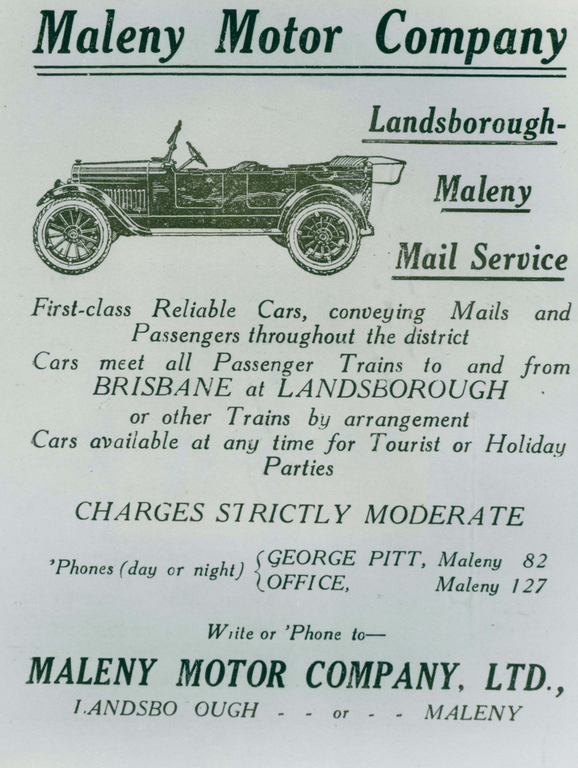 Landsborough and Maleny Mail Service Advertisement