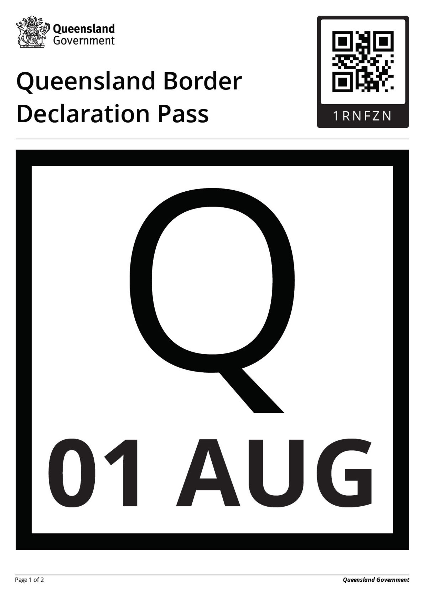 Queensland Border Declaration Pass