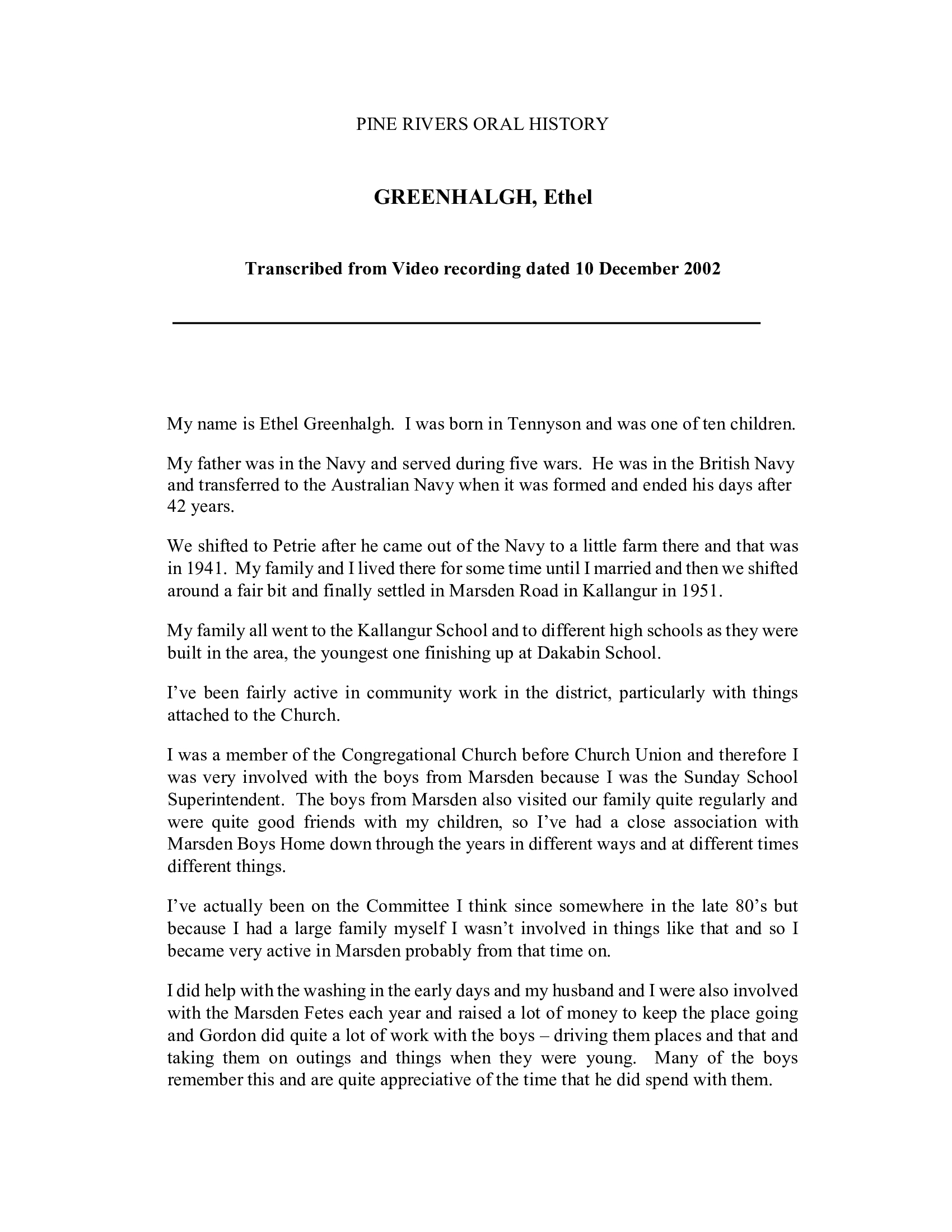 Ethel GREENHALGH - Interviewed 10 December 2002 - Transcript