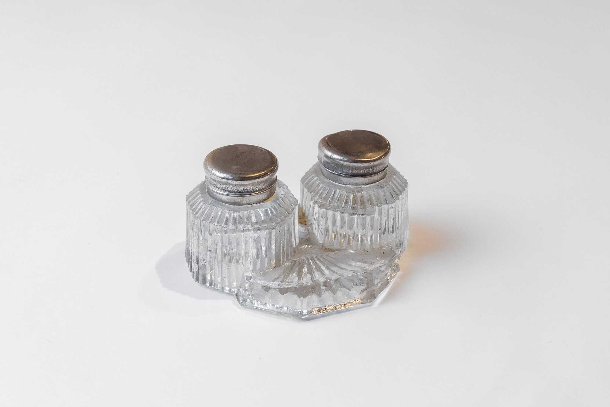 Glass inkwell set - Pressed glass
