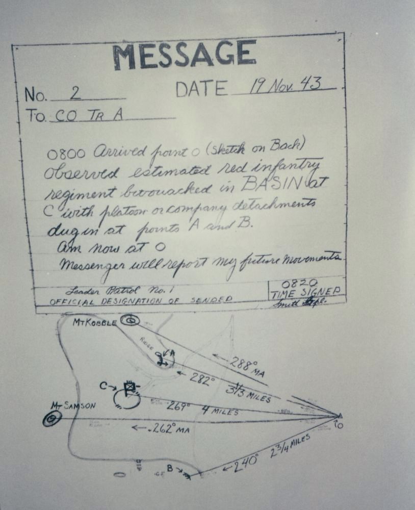 Message regarding 1st Cavalry Division manoeuvres in Samsonvale, 1943