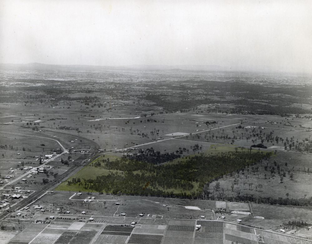 Mid 1950s aerial photograph of Strathpine and Brendale looking southeast towards Brisbane