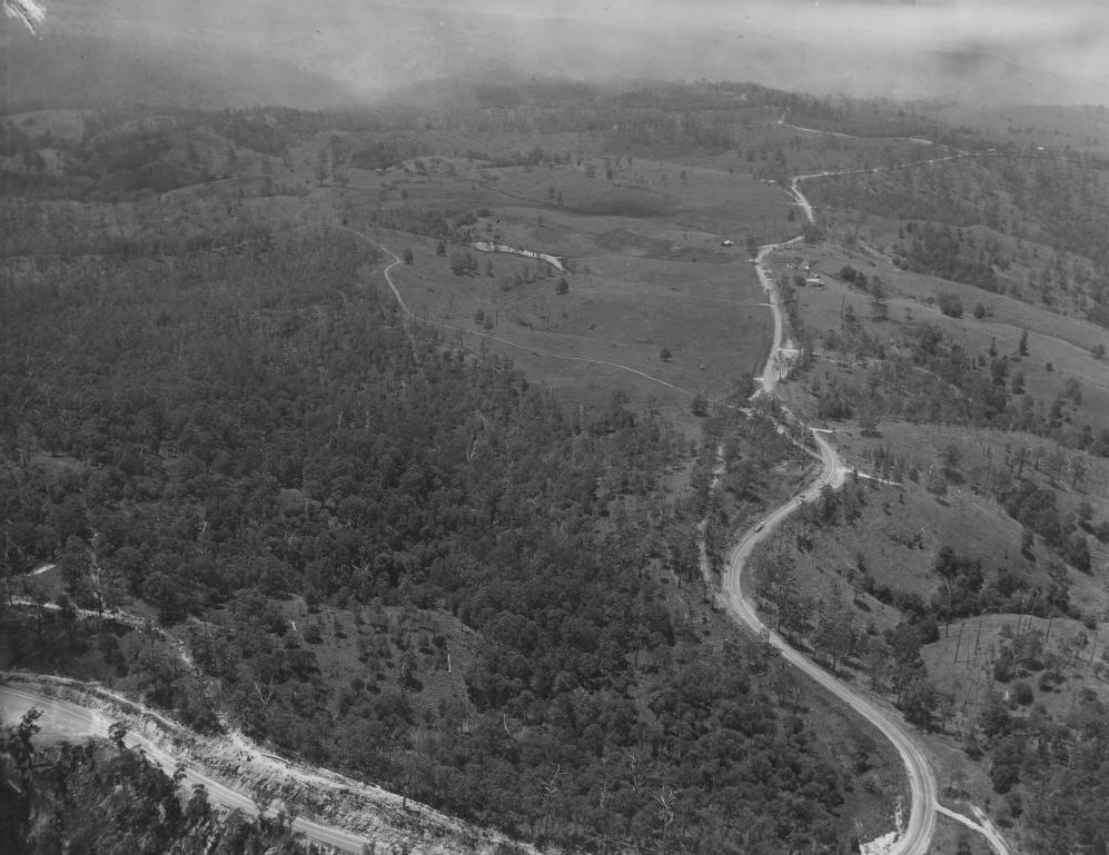 Aerial photograph looking over MacDonald's property and Mt Mee Road