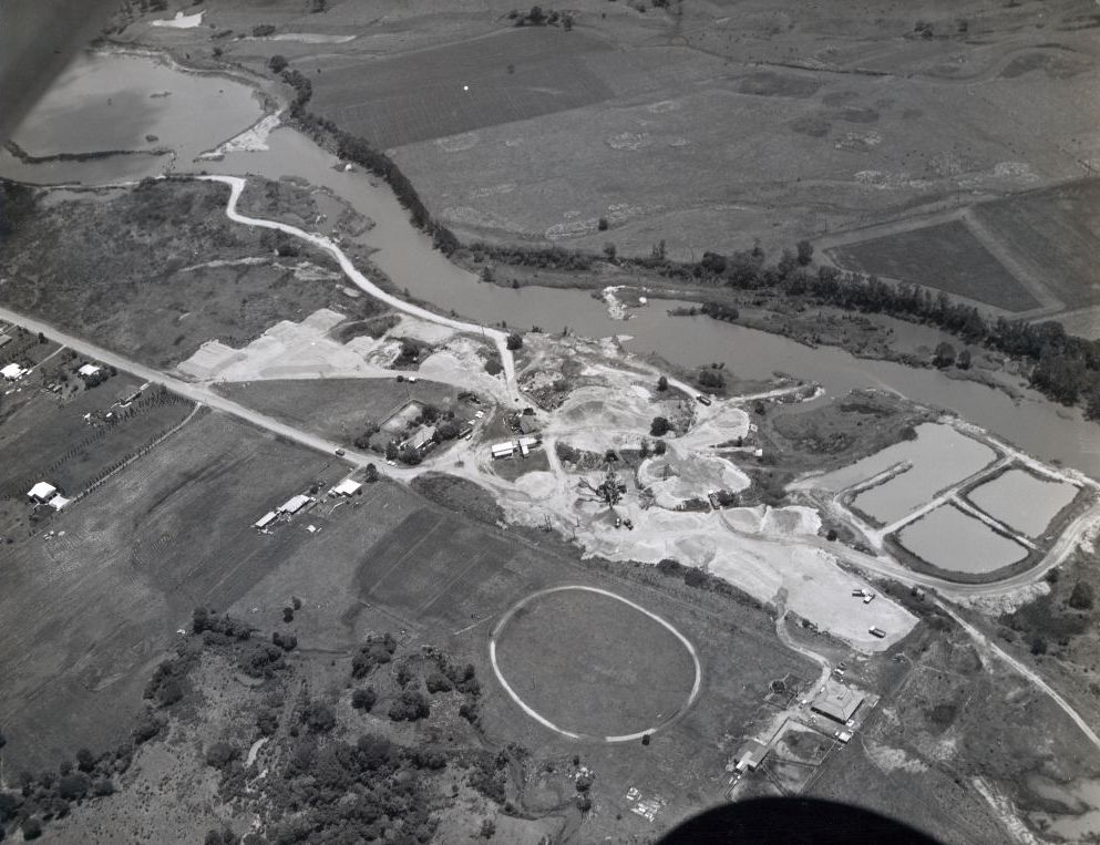 Aerial photograph looking northwest over the South Pine River at Albany Creek, 1972