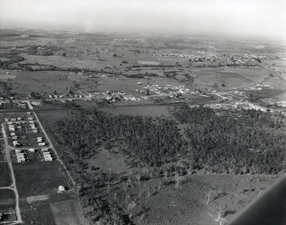 Aerial photograph looking southeast over Strathpine towards Bald Hills and Moreton Bay