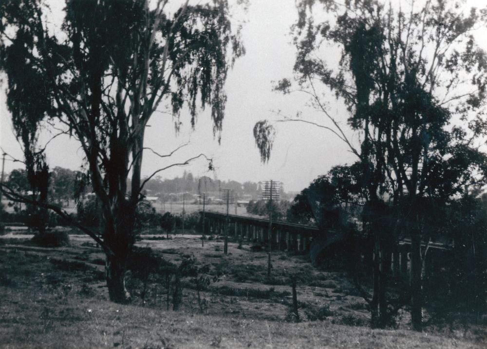View from the Lawnton Cemetery of the North Pine River railway bridge, ca. 1940