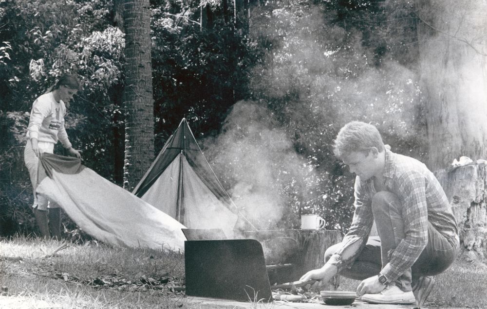 Camping scene at Manorina Bush Camp, Mount Nebo