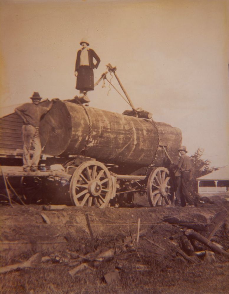 Steve McLennan, May Stevens and George Juffs at the Dayboro Sawmill