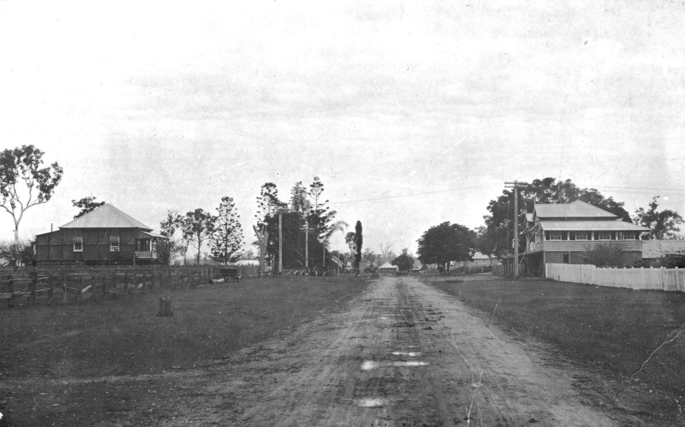 Postcard showing the view looking south along Gympie Road through Strathpine, 1920