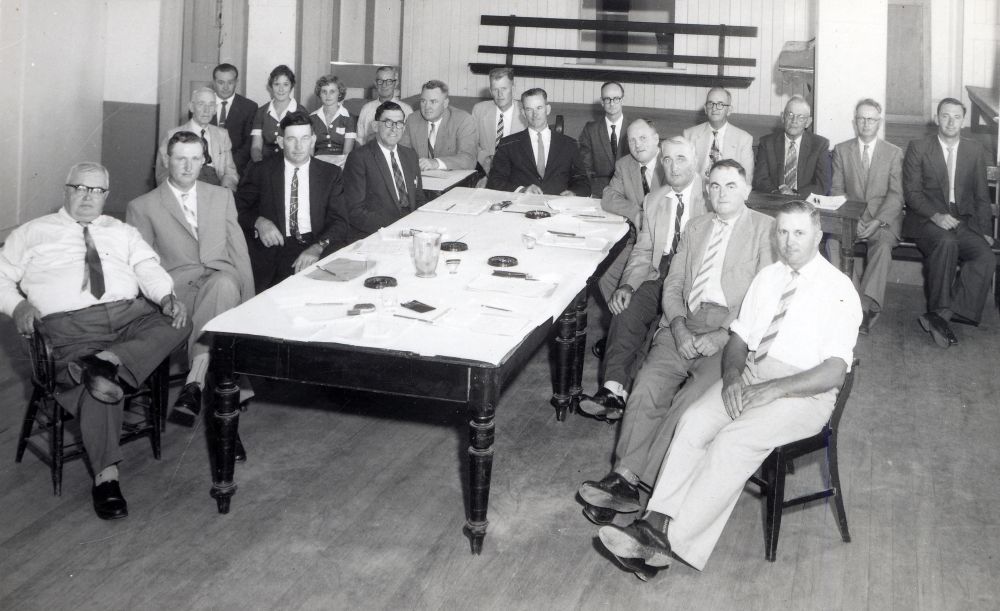 Members of the 1958-1961 Pine Rivers Shire Council attending the last meeting held in the Old Shire Hall, 1960