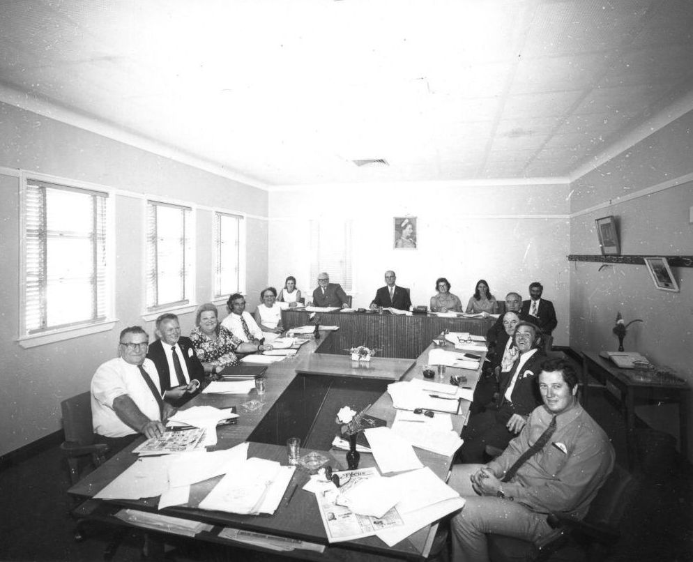 Group photograph of members of the 1970-1973 Pine Rivers Shire Council, ca. 1972