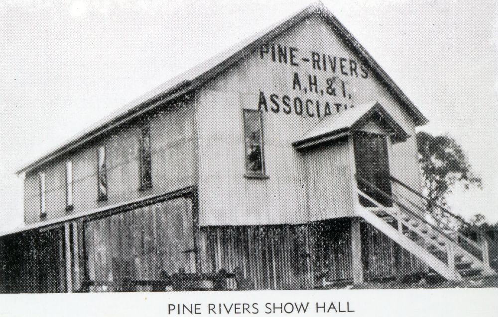 Postcard showing the Pine Rivers Show Hall in the 1930s