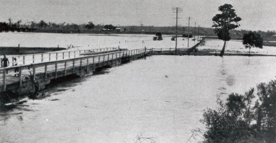 View of the South Pine Bridge and the flooded Bald Hills Flats looking towards Strathpine