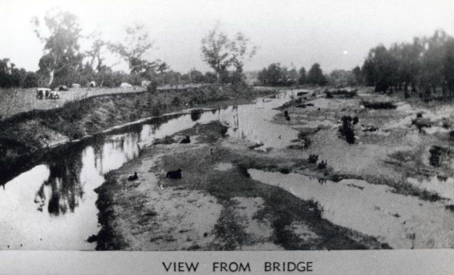 Postcard showing the view from the bridge over the South Pine River at Cash's Crossing, Albany Creek in the 1930s