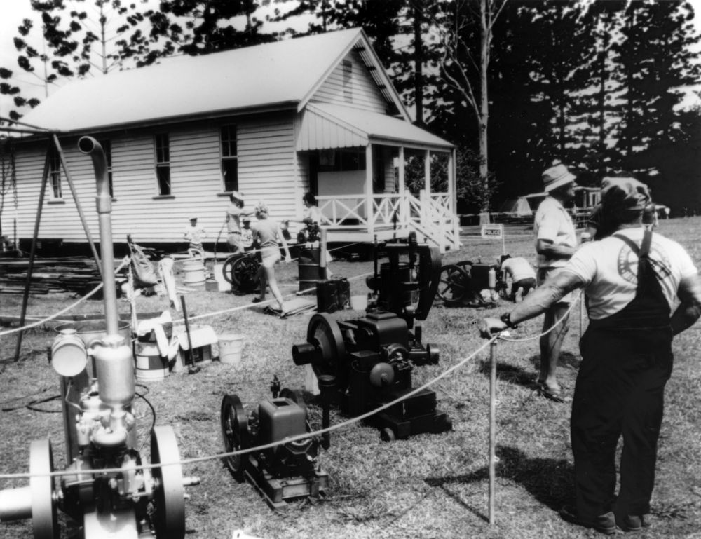 North Pine Courthouse and machinery display at the North Pine Country Park