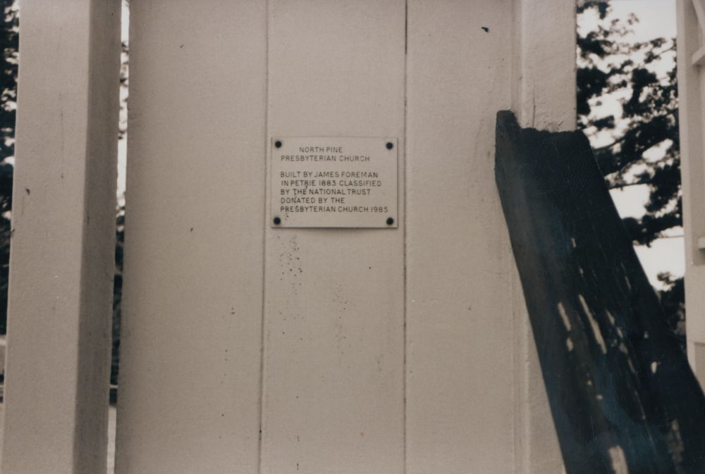 North Pine Country Park - Plaque located in entry to North Pine Presbyterian Church