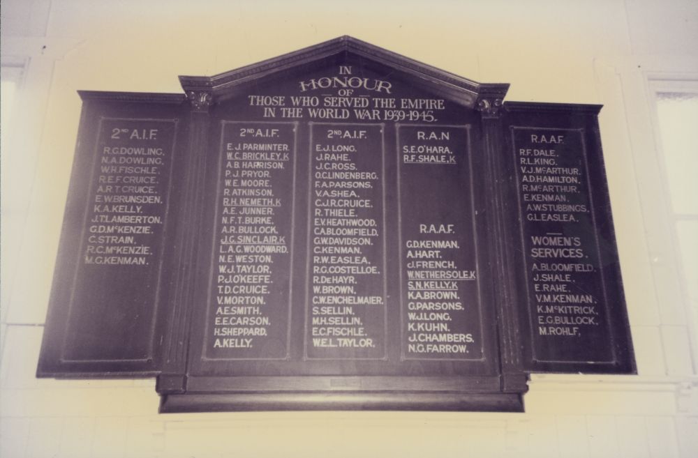 Honour Roll for World War II in the Dayboro Community Hall, Dayboro, 1995
