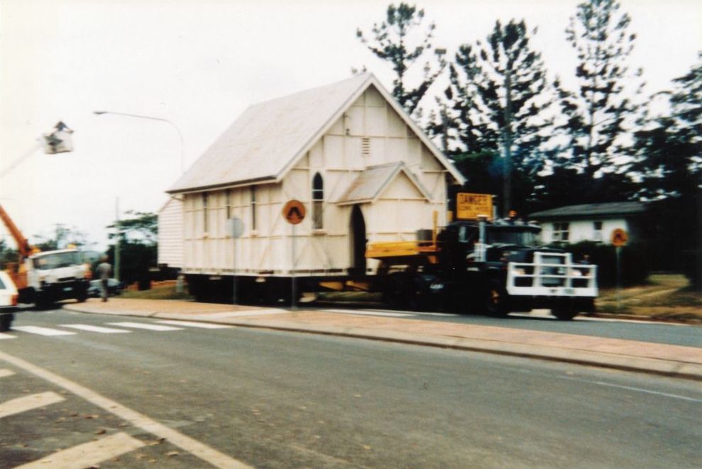 Moving the North Pine Presbyterian Church from Old Dayboro Road Petrie in 1985