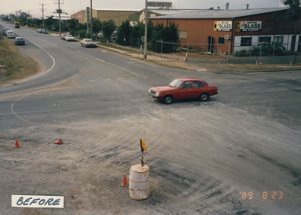 Intersection of Kremzow Road and Leitchs Road Brendale before the construction of a roundabout, 1989