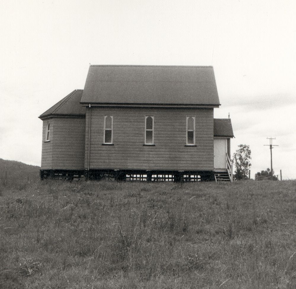 Side view of the Samford Catholic Church, 1976