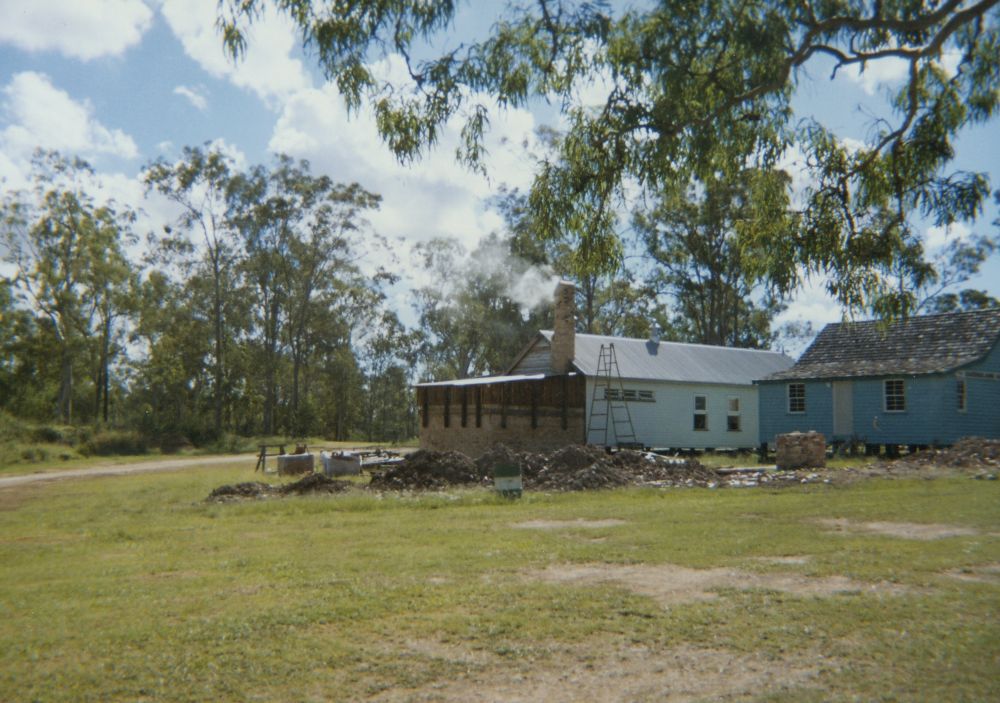 Construction of the wood-fired oven for the Bakehouse, North Pine Country Park, ca. 1984
