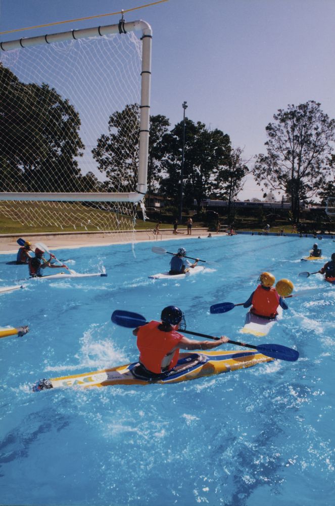Kayak Water Polo at Lawnton Swimming Pool, Gympie Road Lawnton, ca. 1990
