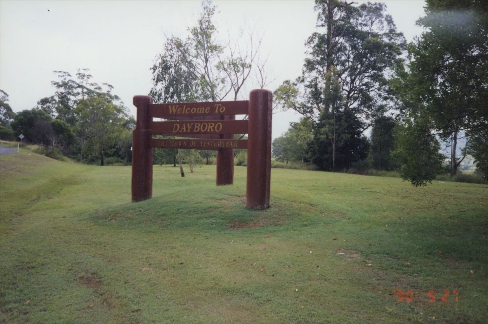 Welcome to Dayboro sign, ca. 1996