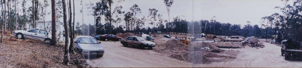 Panoramic view of early construction of Albany Creek Leisure Centre, ca. 1995
