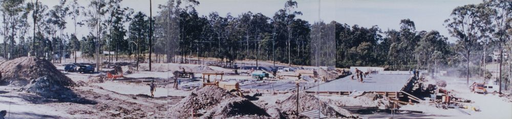 Panoramic view of early construction of Albany Creek Leisure Centre, ca. 1995