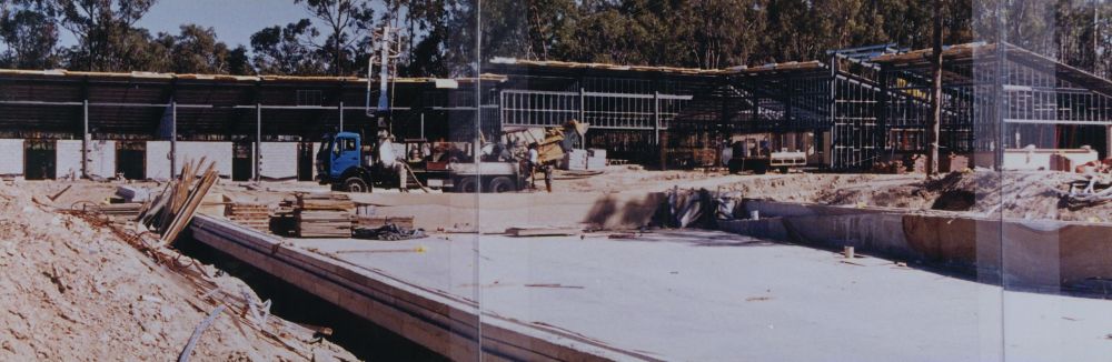 Panoramic view of early construction of Albany Creek Leisure Centre, ca. 1995