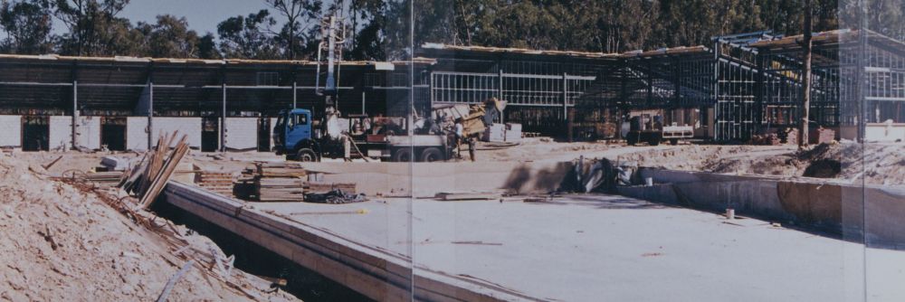 Panoramic view of early construction of Albany Creek Leisure Centre, ca. 1995