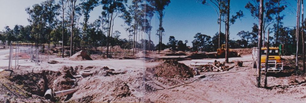 Panoramic view of early construction of Albany Creek Leisure Centre, ca. 1995