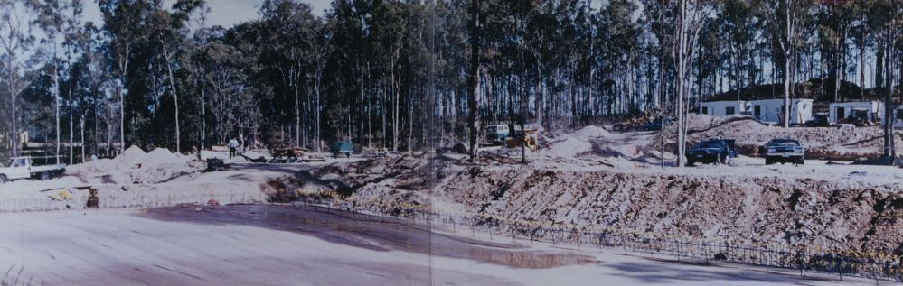 Panoramic view of early construction of Albany Creek Leisure Centre, ca. 1995