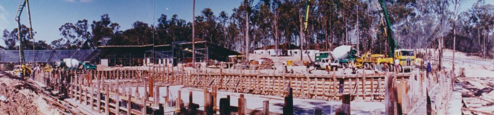 Panoramic view of early construction of Albany Creek Leisure Centre, ca. 1995