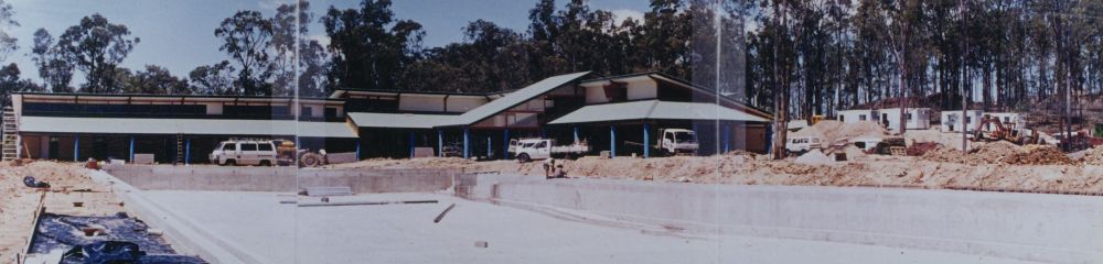 Panoramic view of early construction of Albany Creek Leisure Centre, ca. 1995