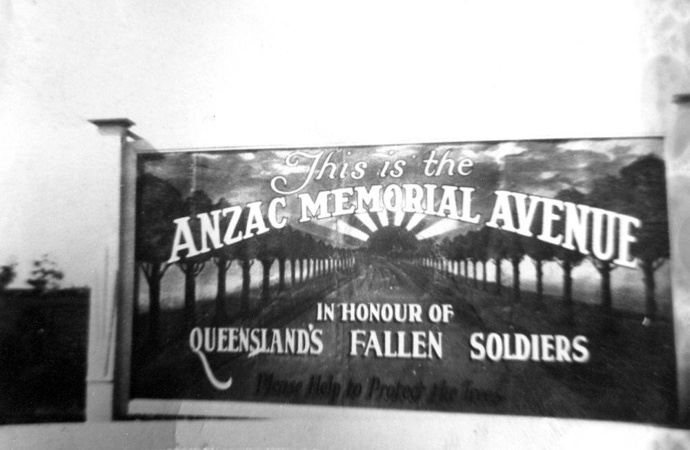 Sign on Anzac Memorial Avenue, previously known as Redcliffe Road, late 1920s