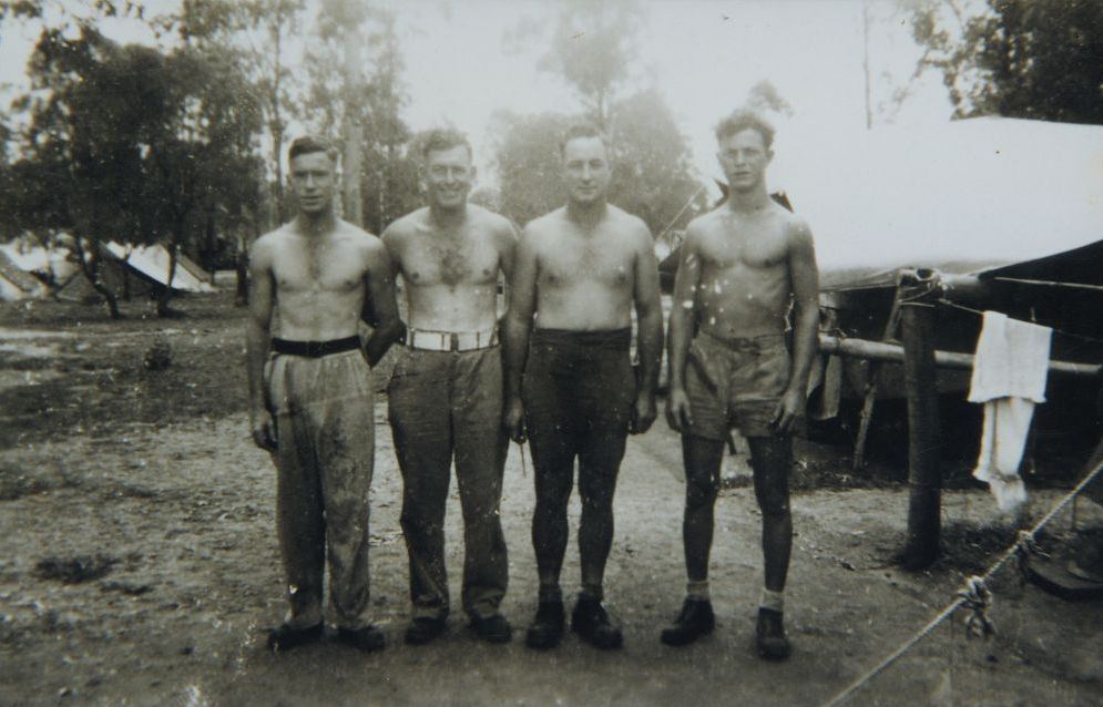 Group of Australian Army men camped at Strathpine, 1944