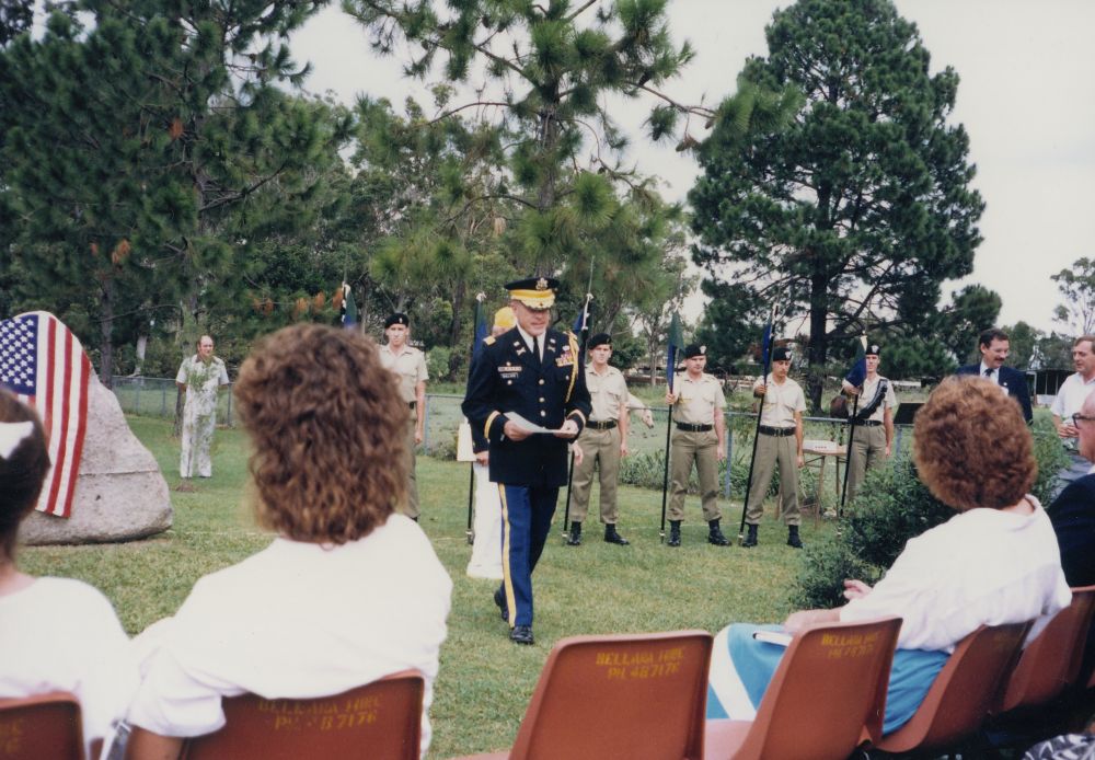 Unveiling of plaque ceremony honouring the United States of America (US) 1st Cavalry Division, 1988