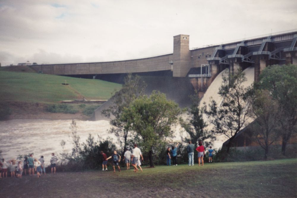 North Pine Dam floodgates opened after heavy rain, 1996