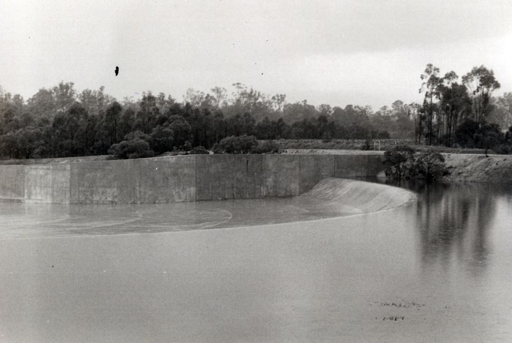 Dam and spillway at Sideling Creek, ca. 1970