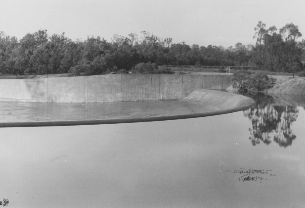 Dam and spillway at Sideling Creek, ca. 1970