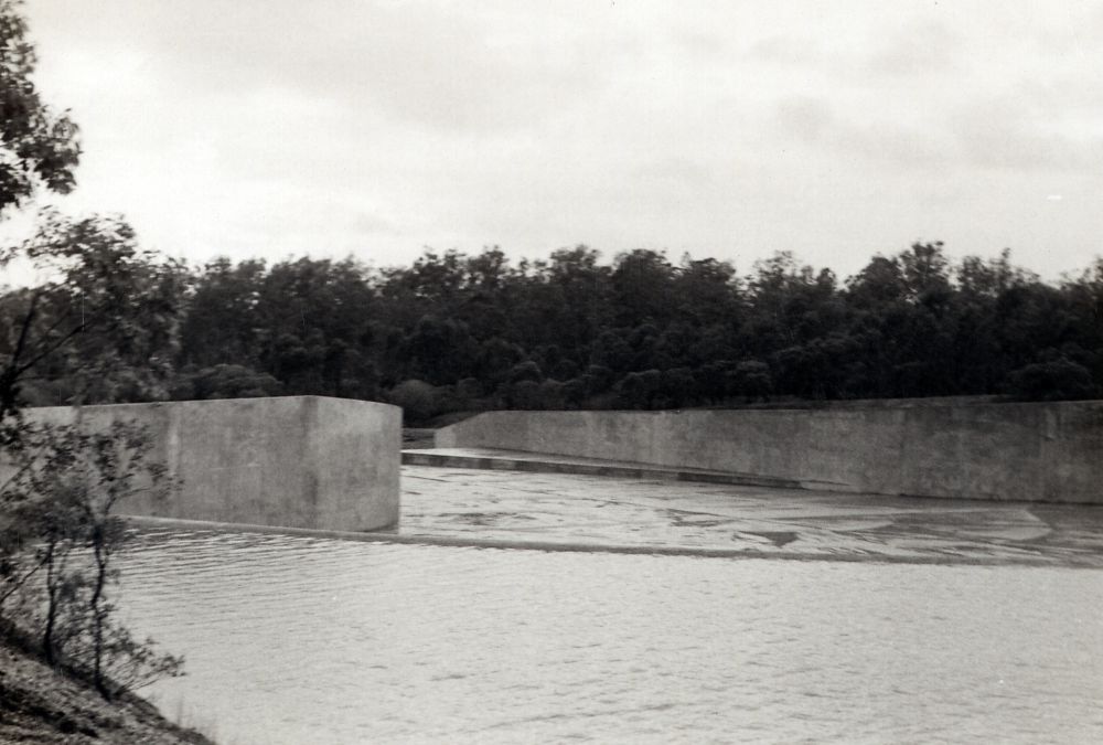 Dam and spillway at Sideling Creek, ca. 1970