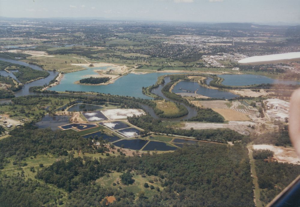 Aerial view of the North Pine River looking south, 1996