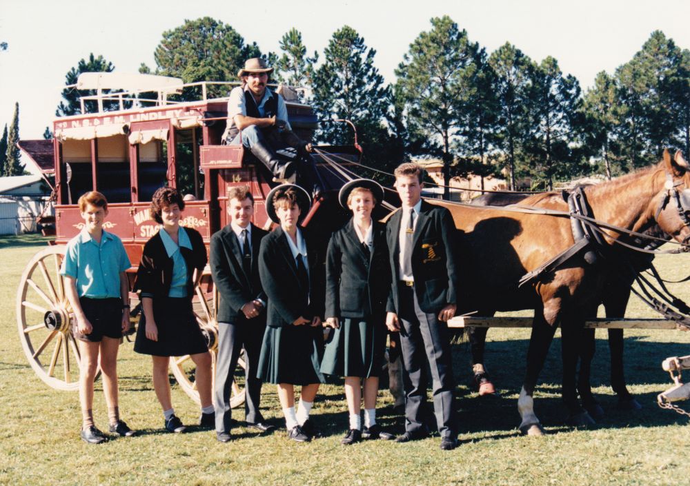 Pine Rivers High School students with a Cobb &amp; Co. coach, ca. 1988