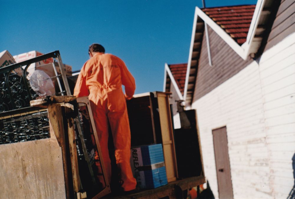 Unloading a truck loaded with donated items from the Charleville (Qld.) Flood Relief Fund, October 1990
