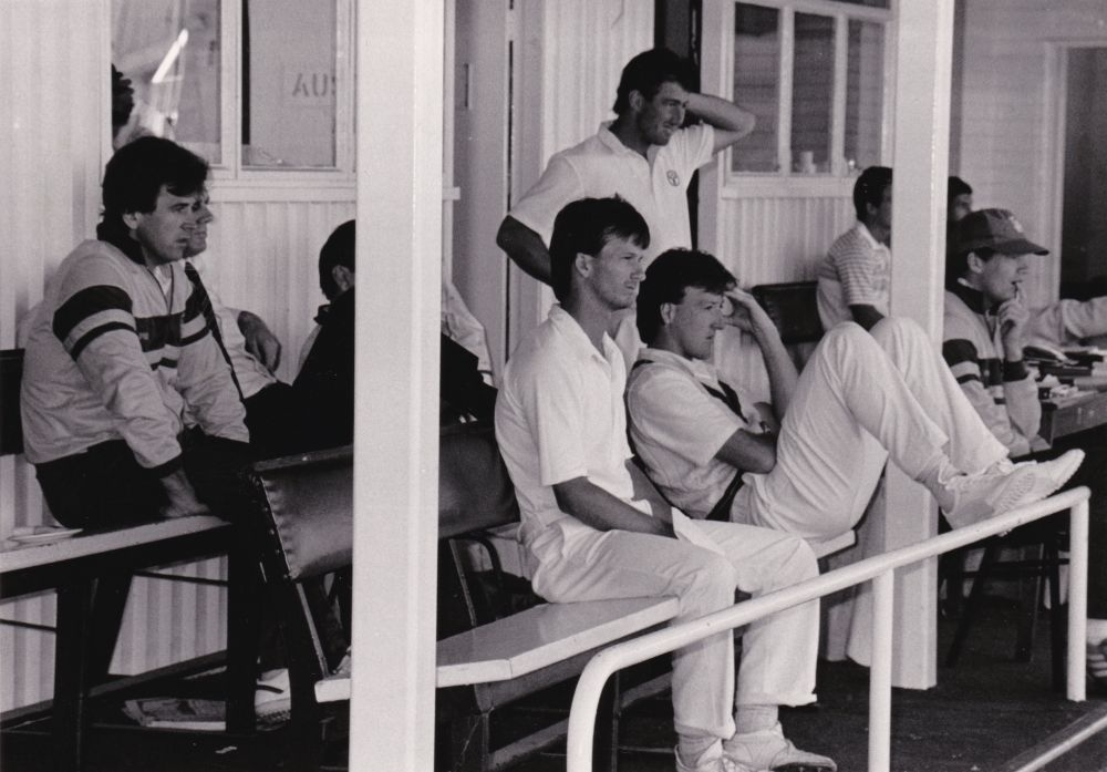 Australian cricketers Steve Waugh and Geoff Lawson, ca. late 1980s