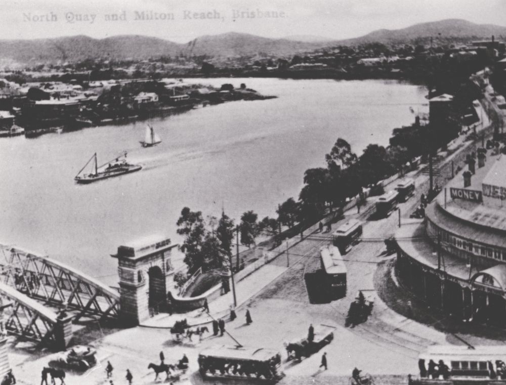 Early photograph of North Quay and Milton Reach, Brisbane ca. 1884