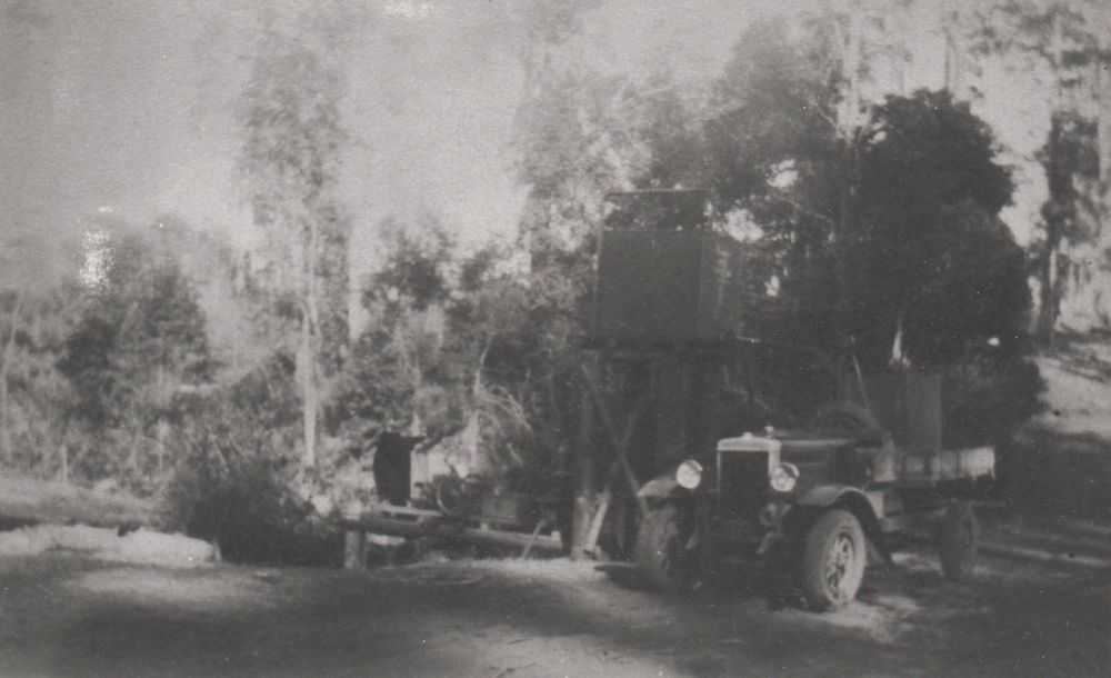 Water pump and truck for the roadworks at Mt Mee, 1930