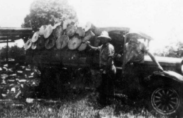 Mr P. and Mr E. Topp with a load of firewood, 1940